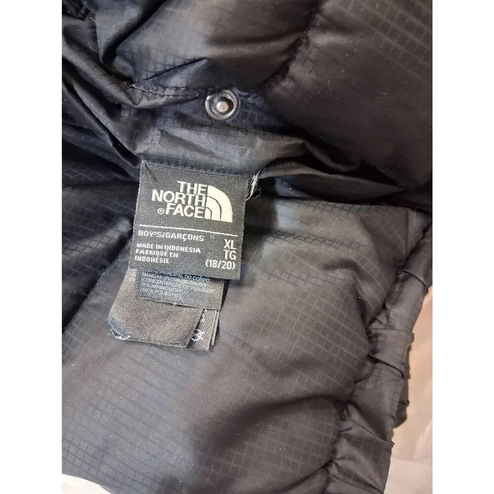 North face boys 18/20 down puffer jacket black green winter coat hoodie